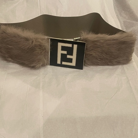 Fendi FF Elastic and FUR Belt Double F ITALY 23.5 inches STRETCH - Picture 1 of 16